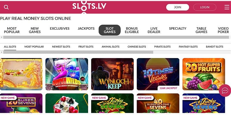 Slots.lv Casino Screenshot