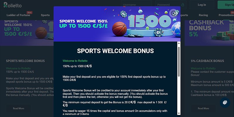Rolletto Sports EU - Bonus