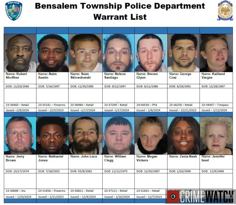 Bensalem Police release weekly warrant list